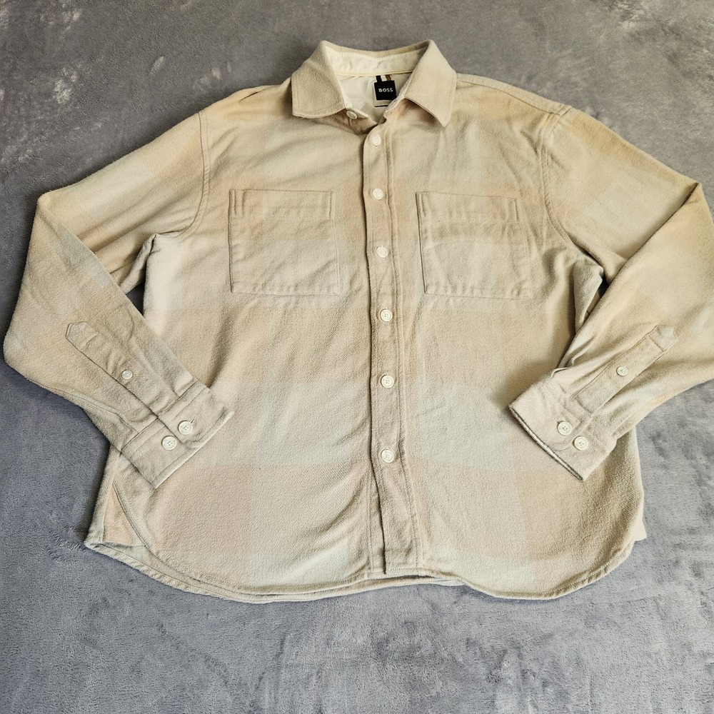 Hugo Boss BOSS Owen Pocket Button Overshirt Relaxed Fit Beige XL Buffalo Check